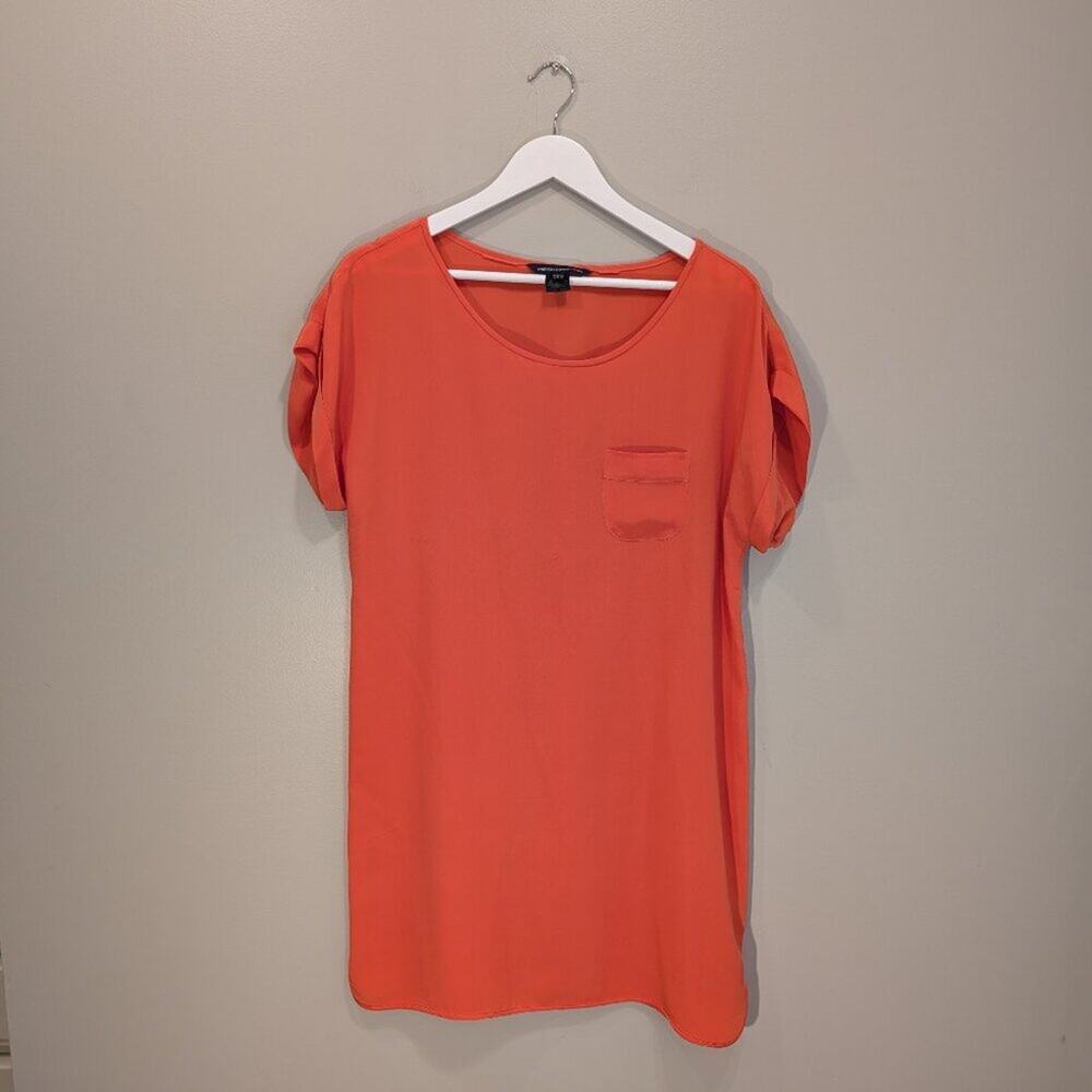 French Connection Silk Shirt Dress Coral Orange Casual Brunch Easter - Size 6